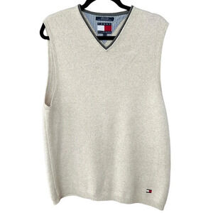 Tommy Hilfiger Men's Large 100% Cotton Heavyweight Cream Ribbed Pullover Vest